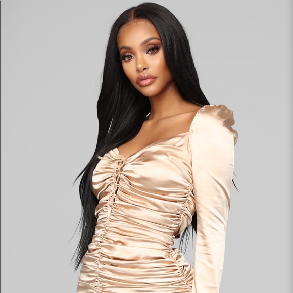 FASHION NOVA Satin Fantasy Ruched Dress - Picture 2 of 4